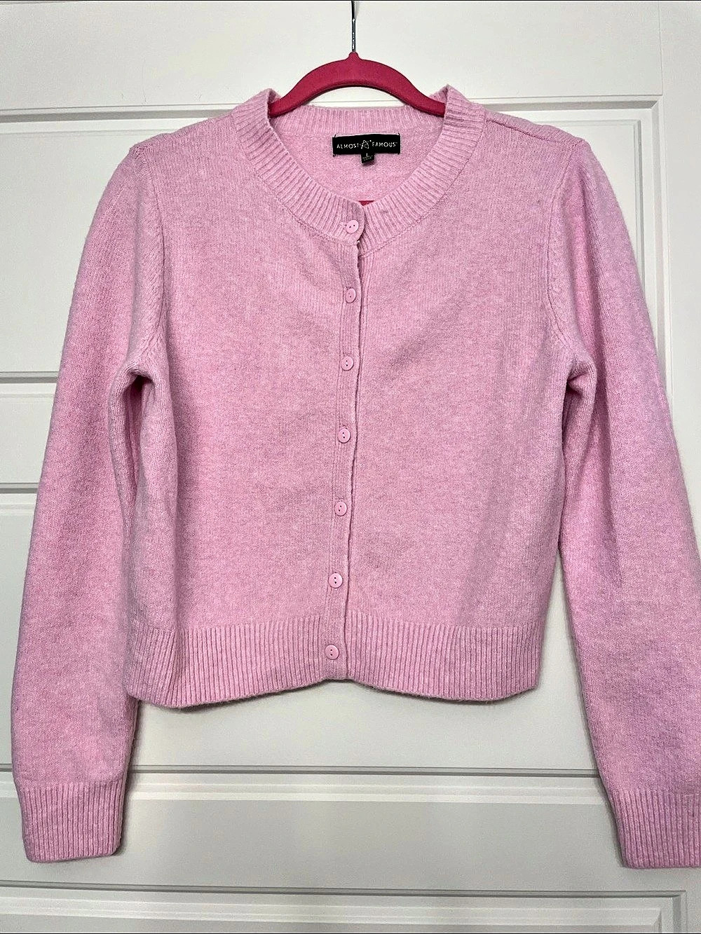 Almost Famous Women's Pink Crew Neck Cardigan Like New